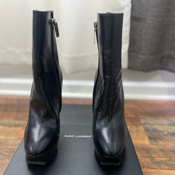 SAINT LAURENT Leather Platform Booties - Picture 3 of 3